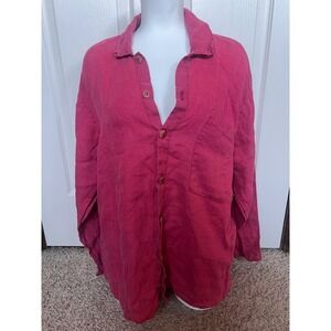 Flax by Jeanne Engelhart 100% Linen Button Down Shirt Magenta Pink Small
